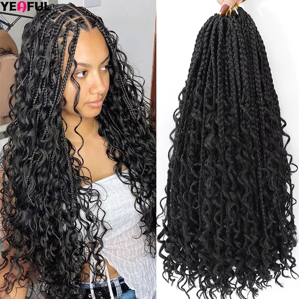 Boîte tresses Crochet cheveux pour femmes noires 18 pouces bouclés Crochet boîte tresses Extensions 