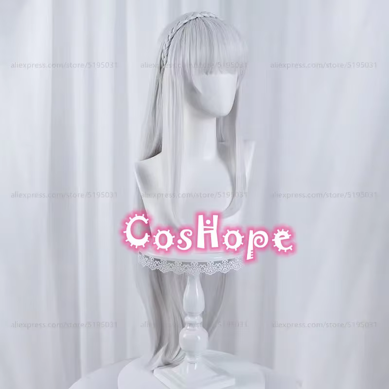Perruque de Cosplay Emilia, perruque longue et droite, perruque blanche argentée, perruques de Cospl