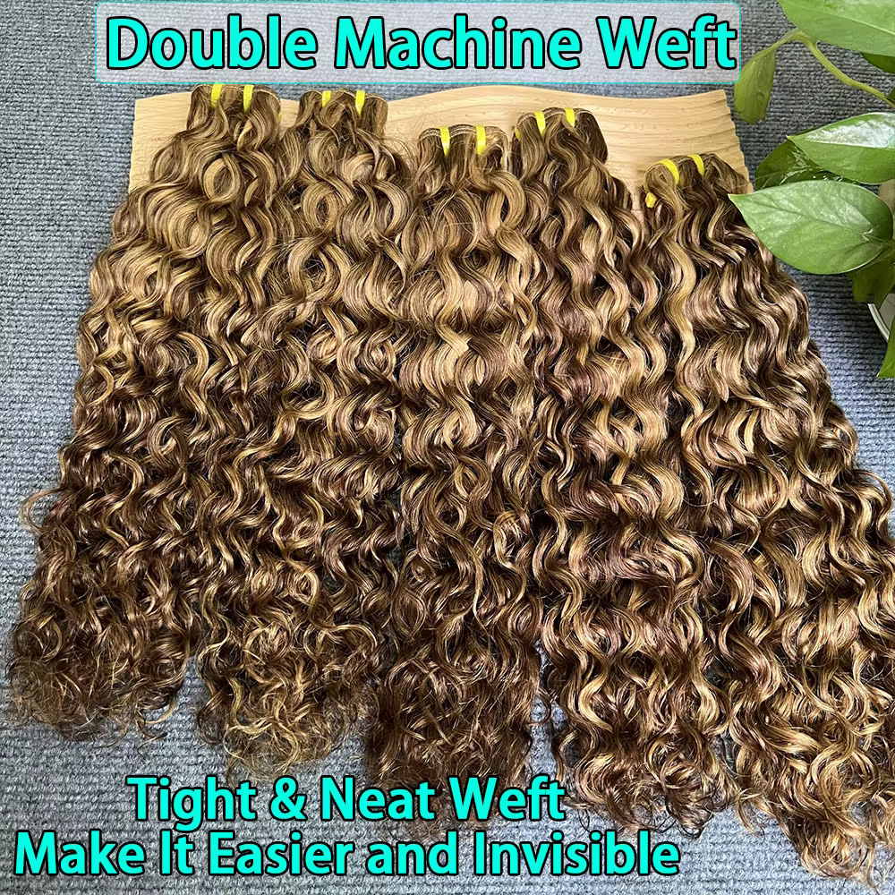 P4/27 vague d'eau mettre en évidence brun foncé et blond miel paquets de cheveux humains vague profo