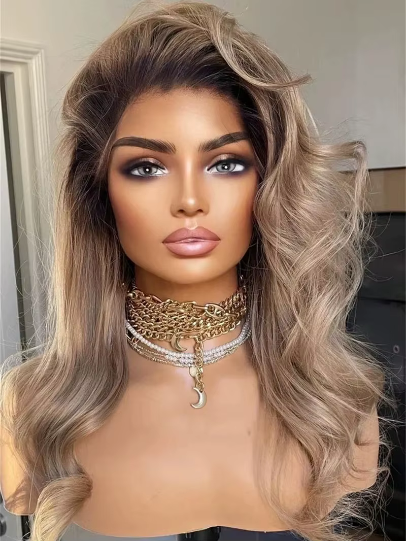 Perruque Lace Front Wig synthétique de haute qualité, perruque ombrée marron chaud blond pour femmes