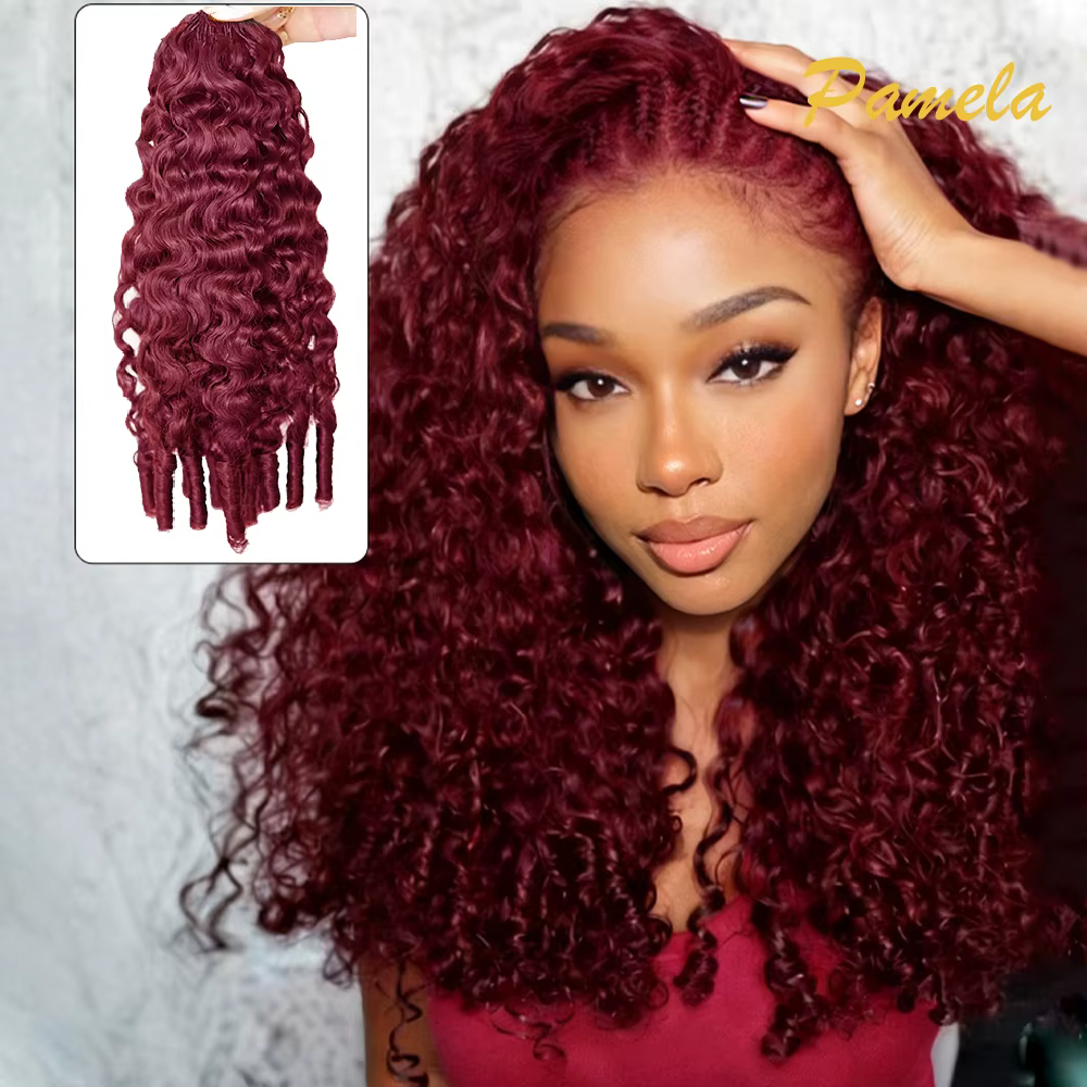 Extensions de cheveux humains bouclés vierges birmans couleur bordeaux, pré-séparées, sans nœuds, po