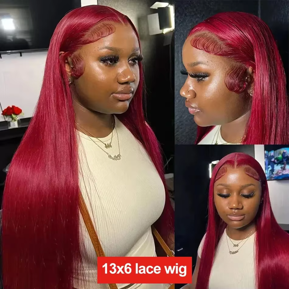 99J bordeaux 13x6 couleur HD dentelle avant perruque perruques de cheveux humains pré-plumé Premium
