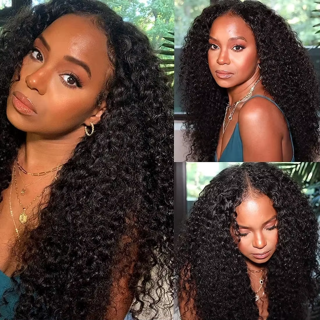 Perruque V-Part Deep Wave 40 pouces en cheveux humains, sans colle, densité 200, bouclée crépue, san