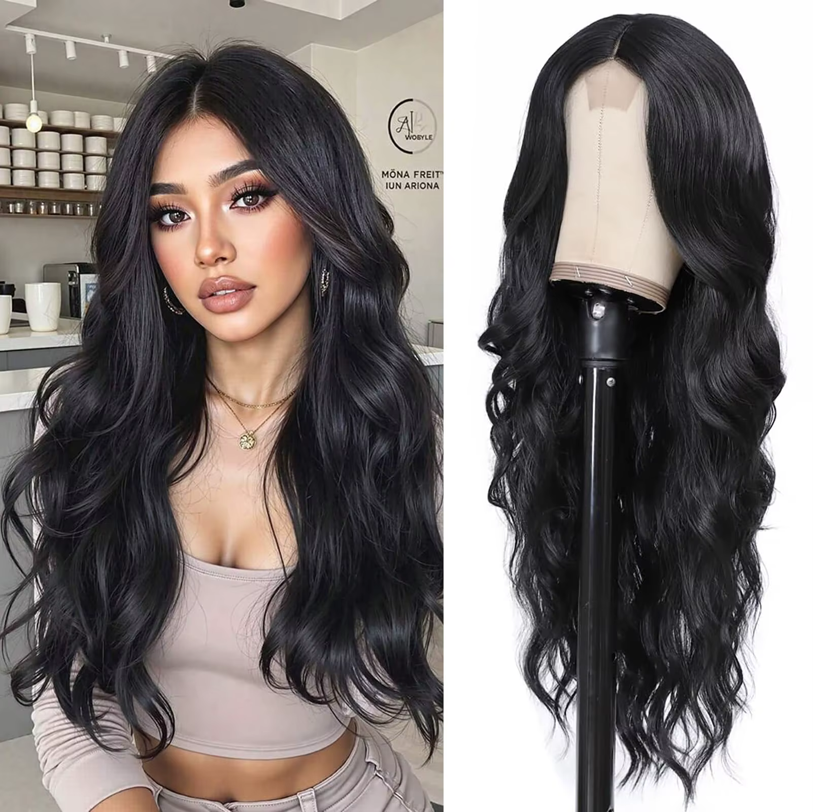 Perruque synthétique couleur vin rouge avec grandes boucles pour fête, cosplay d'Halloween, usage qu