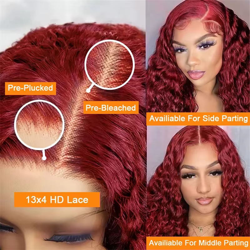 30 40 pouces 99J bordeaux 13x6 Hd dentelle frontale perruque de cheveux humains couleur rouge 13x4 d