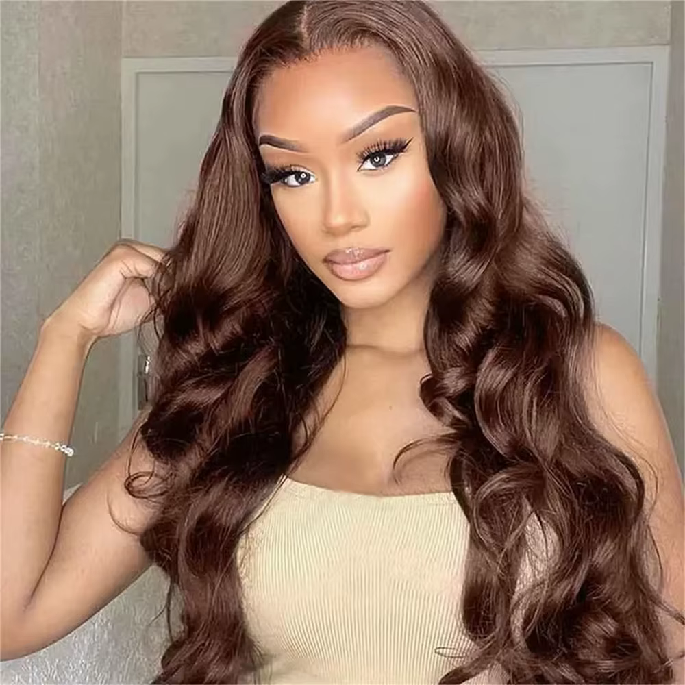 HD 200% 30 36 pouces chocolat brun vague de corps 13x6 dentelle avant perruques de cheveux humains 1