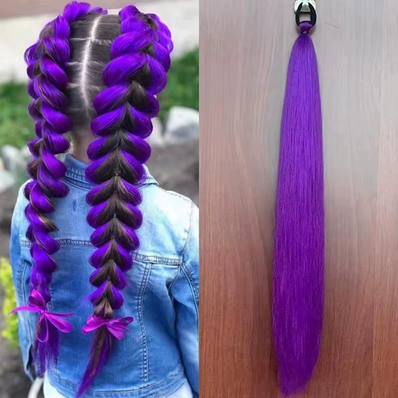 Perruque de Cosplay KPOP Rumi longue tressée violette, 26 pouces, accessoires de déguisement, queue 