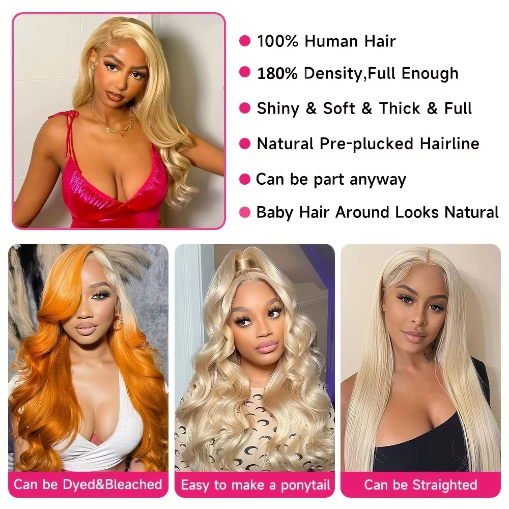 Perruques de cheveux humains blondes 613, ondulées, avec dentelle transparente HD 13x4 13x6, densité