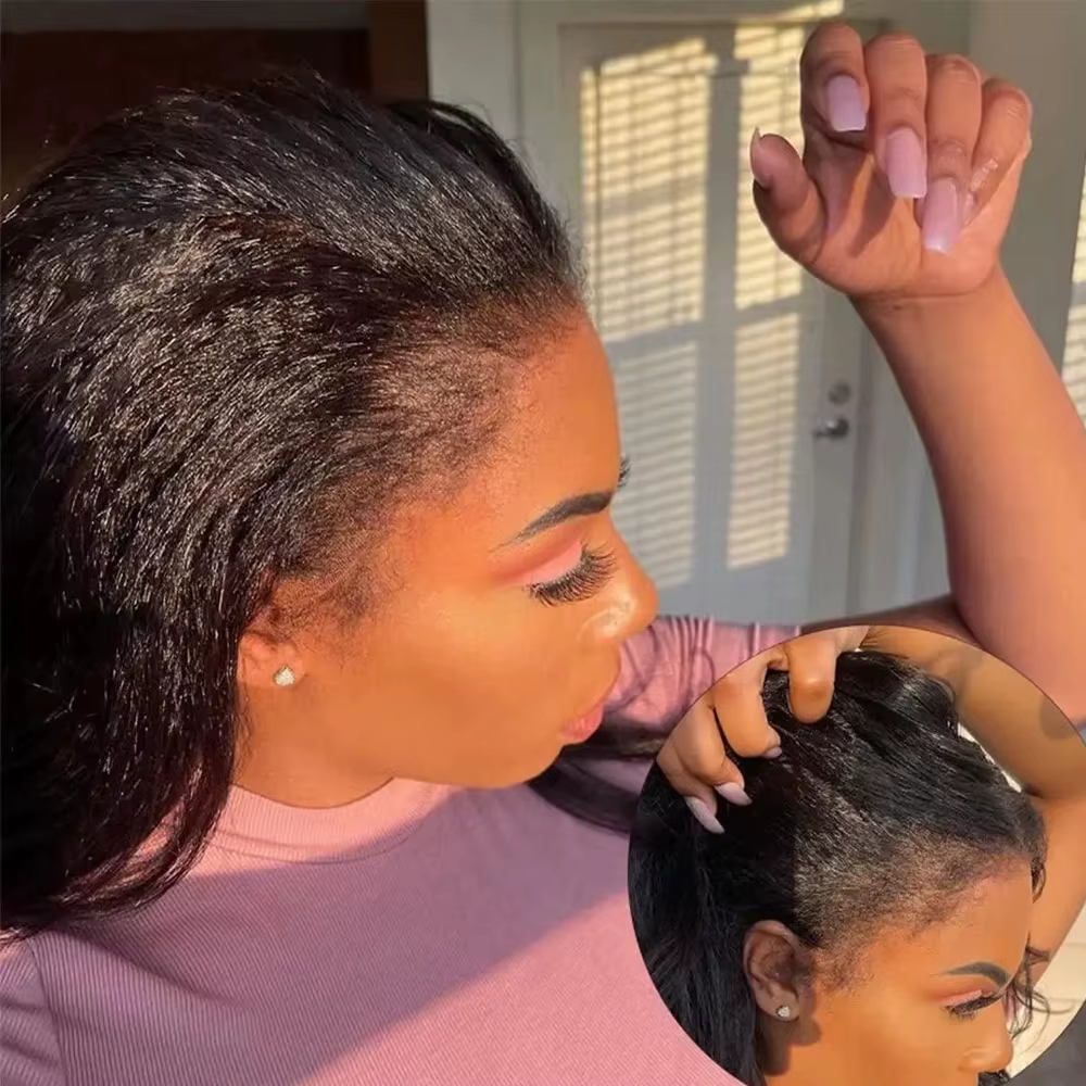 Perruque Kinky Straight à 250 % de densité, fabriquée en cheveux humains, avec une dentelle frontale