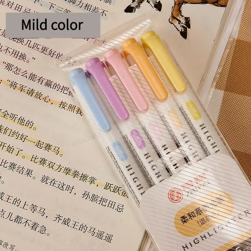 Ensemble de stylos surligneurs à Double tête, 5 couleurs/boîte, marqueurs de dessin fluorescents, su