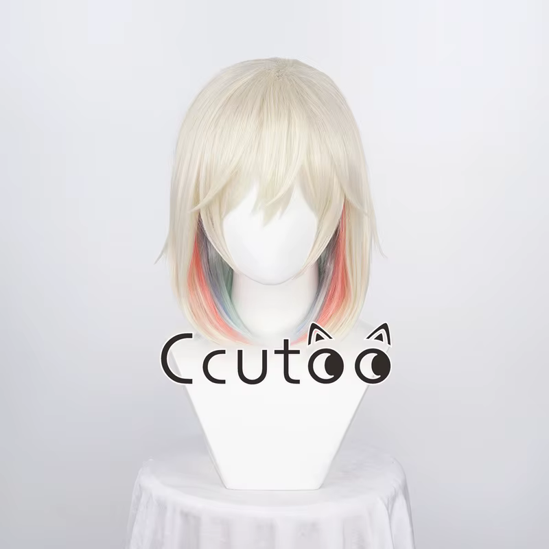 LOL Elementalist Lux Cosplay Perruques pour Femmes, Cheveux Synthétiques, Cheveux Courts Blonds, Doc