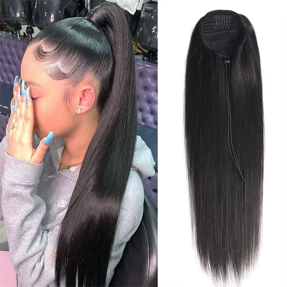 Queue de cheval bouclée crépue en cheveux humains, extension 100% cheveux naturels, à enrouler avec 