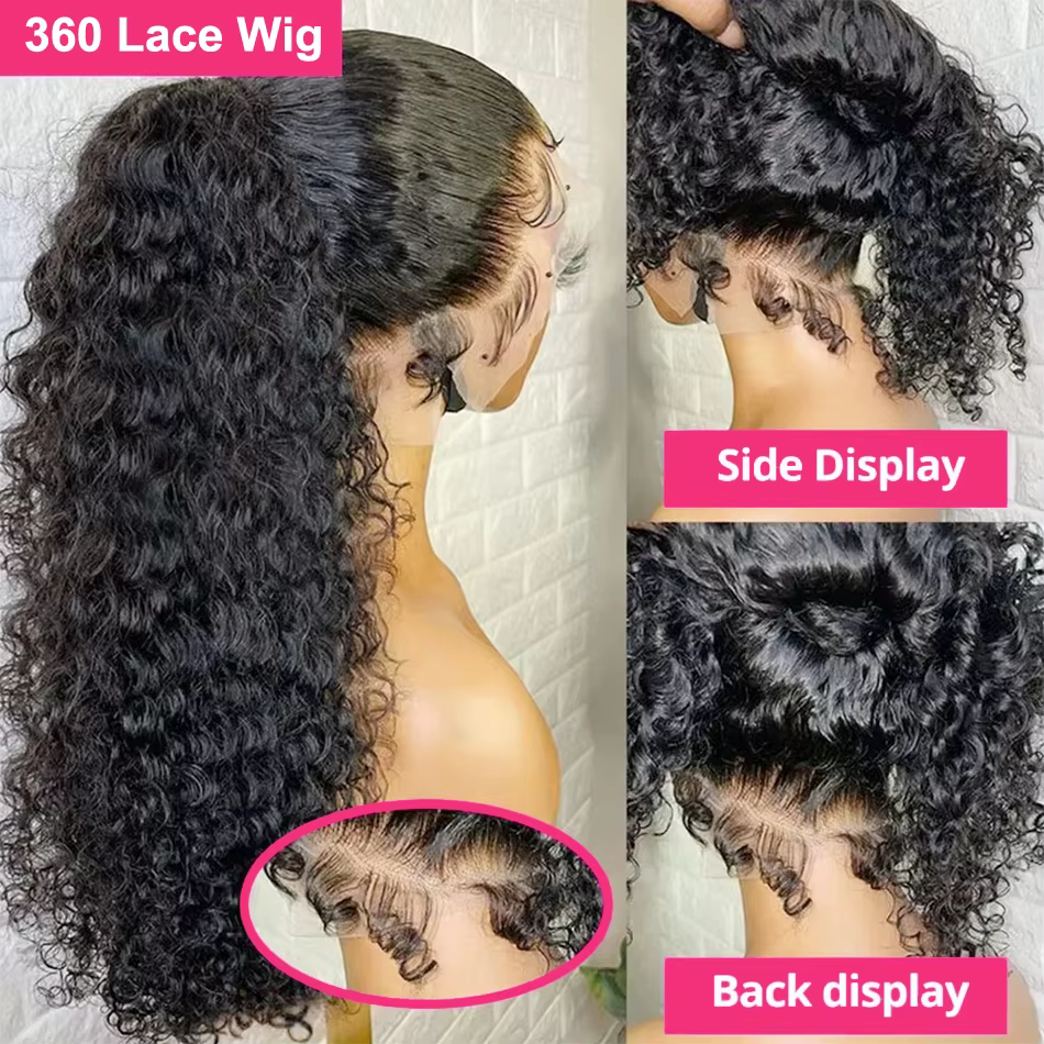 Invisi sangle vague bouclée profonde 360 Full Hd dentelle avant perruque de cheveux humains 200% pré
