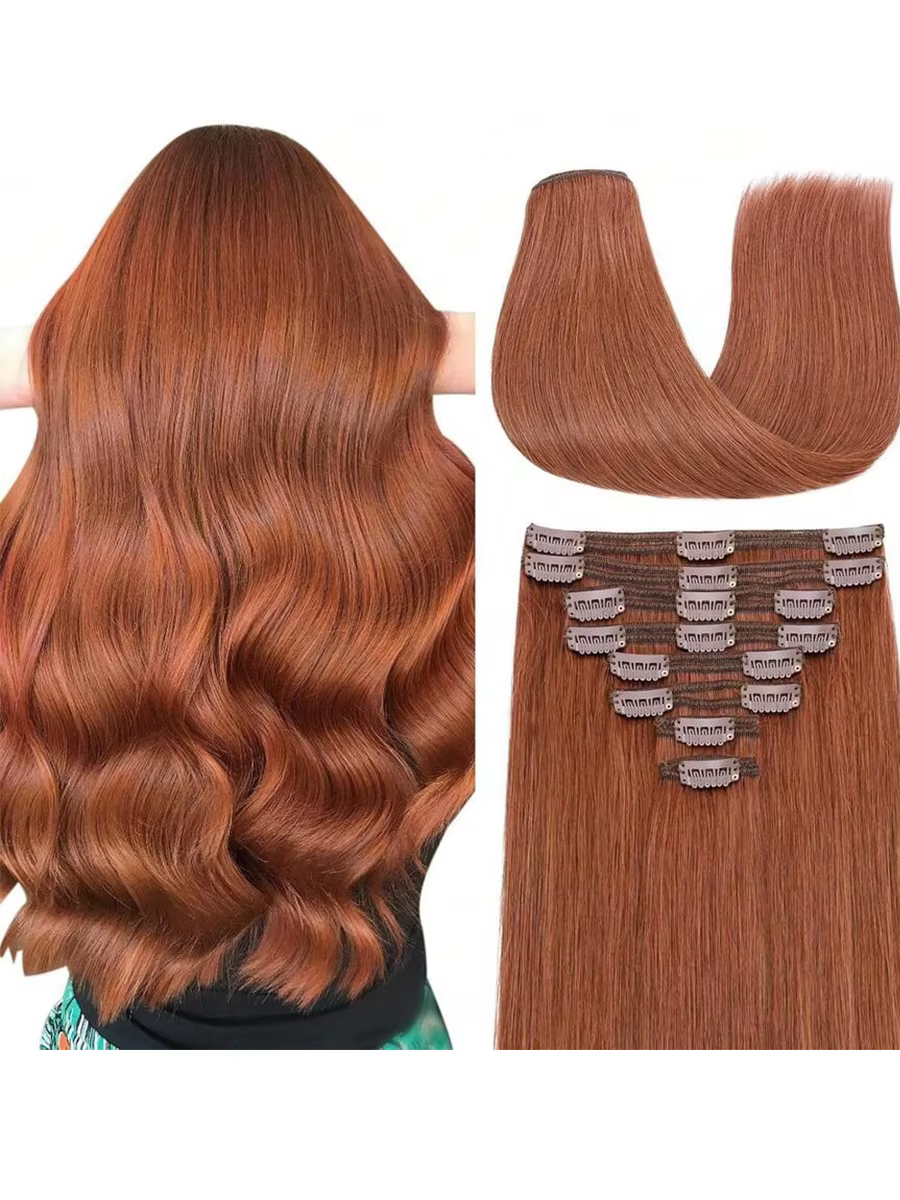 Extensions de cheveux humains vierges couleur gingembre, douces et soyeuses, pleine densité, clips s