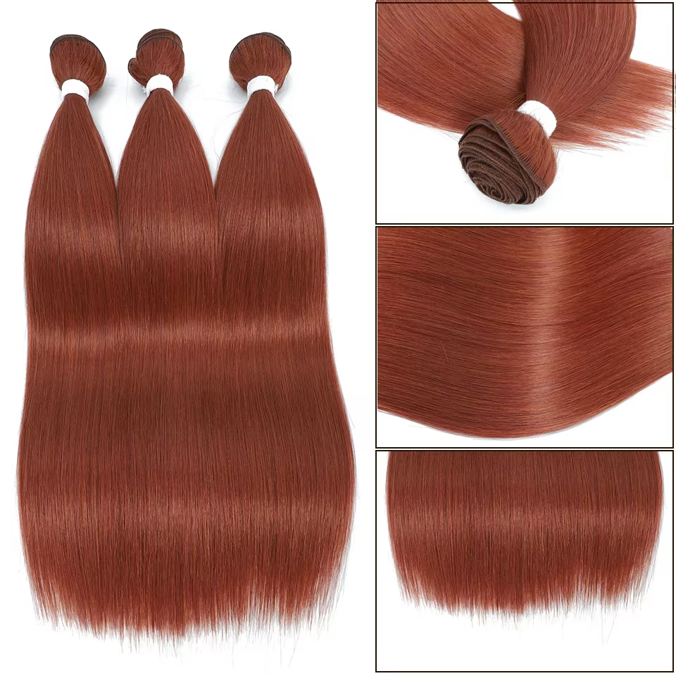 Extensions de cheveux synthétiques lisses ombrés, tissage de 26 pouces, mèches synthétiques bleues e