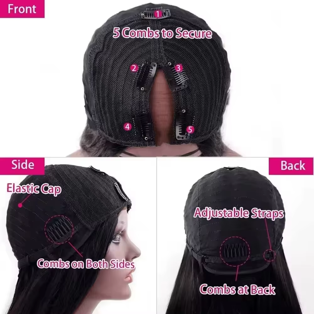 Perruque en cheveux humains lisses de 32 pouces de long, densité 220, perruque en V, perruques U-Par