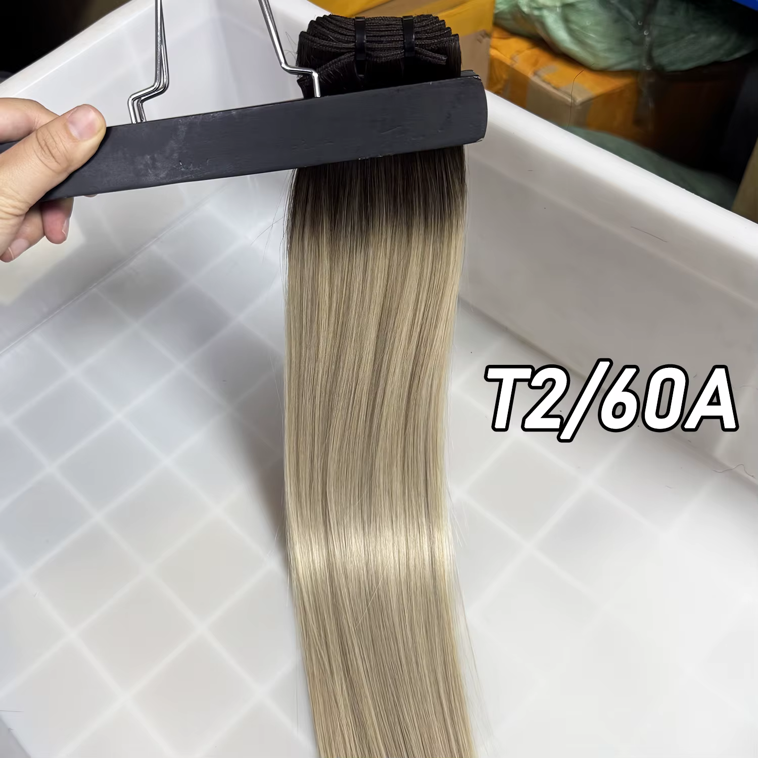 Extensions de cheveux vietnamiens Genius Weft 100G/PIECE, 16-28 pouces, blond ombré, lisses, en chev