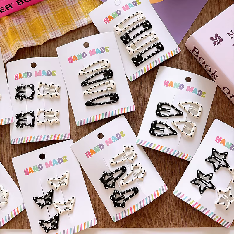 Pince à cheveux à pois pour fille, couleur noir et blanc, frange polyvalente, accessoire pour cheveu