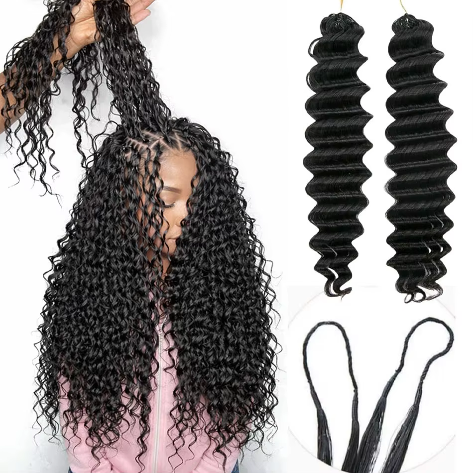 Extensions de cheveux au crochet sans nœuds, pré-séparées, ondulées profondes, 100 % cheveux humains