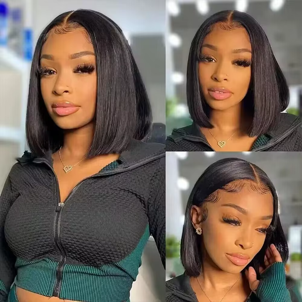 Perruque Bob en cheveux humains, densité 200%, Lace Frontal HD 13x4, courte et droite, pré-épilée, p