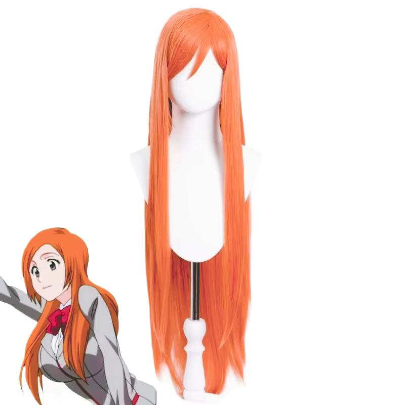 Perruque synthétique orange extra longue pour cosplay Anime Bleach Inoue Orihime, accessoire de tête