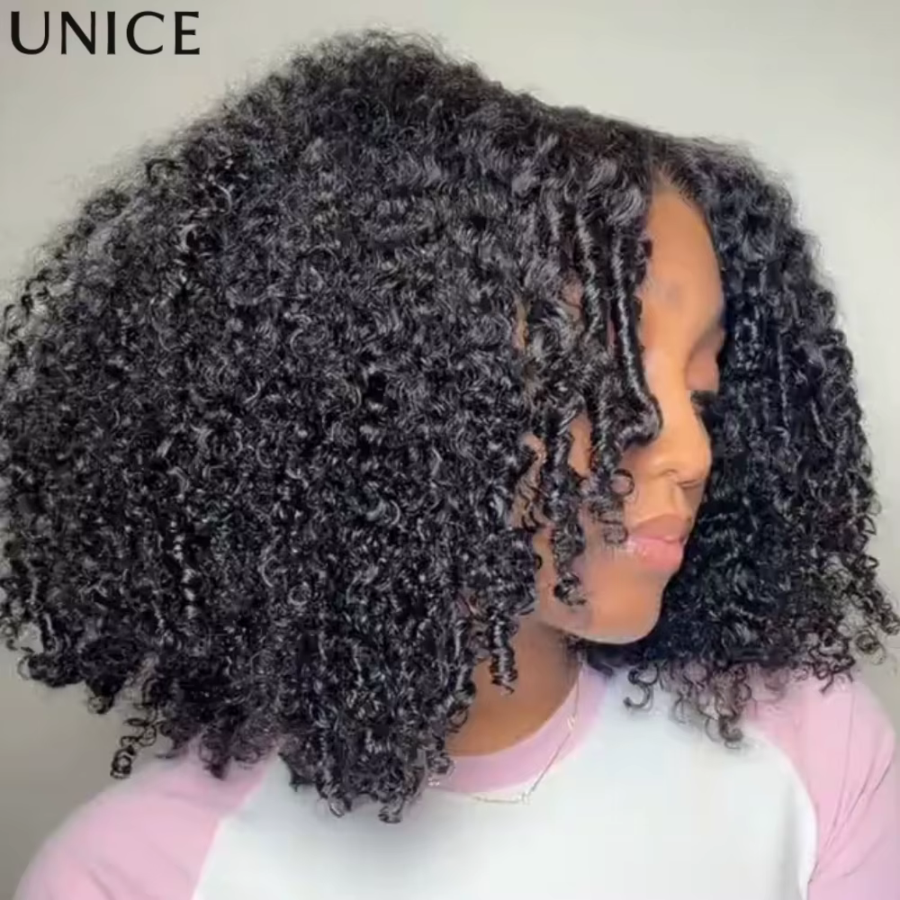 UNice 7x5 Bye Bye Slip ™ Perruque afro bouclée avec pointes en spirale, 100% cheveux humains, sans