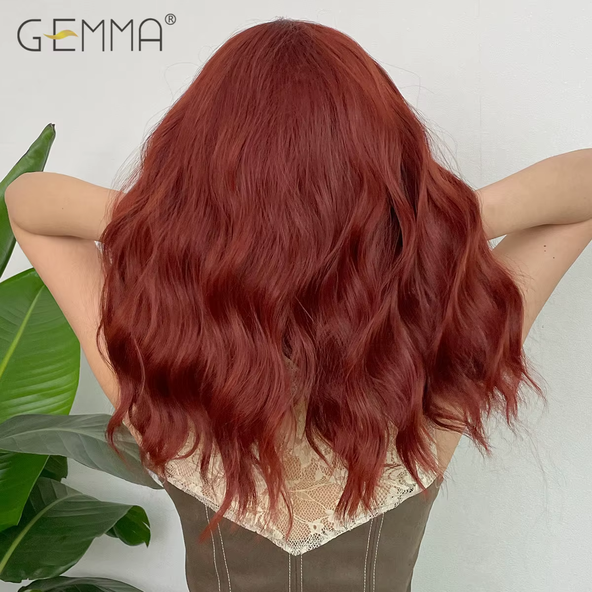 GEMMA – perruque synthétique bouclée mi-longue avec frange, cheveux naturels ondulés pour Cosplay, e