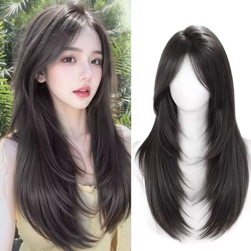 Perruque synthétique pour femme, cheveux longs et raides, perruque naturelle de haute qualité, cheve
