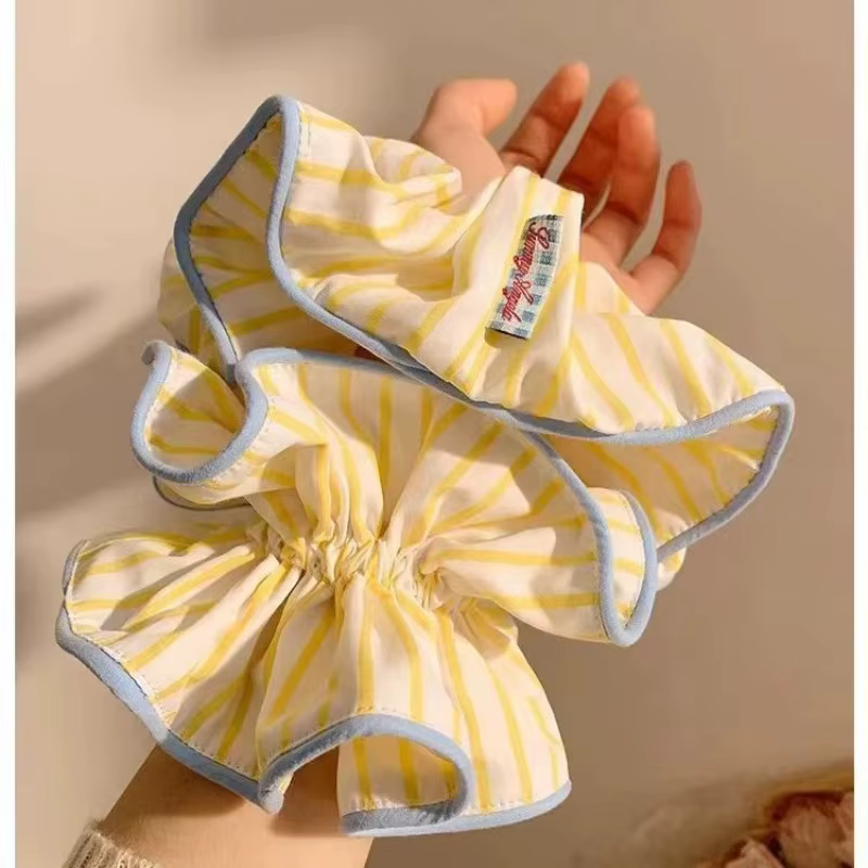 Anneau de cheveux rayé jaune pour femme, chouchou coréen haut de gamme, accessoires pour cheveux