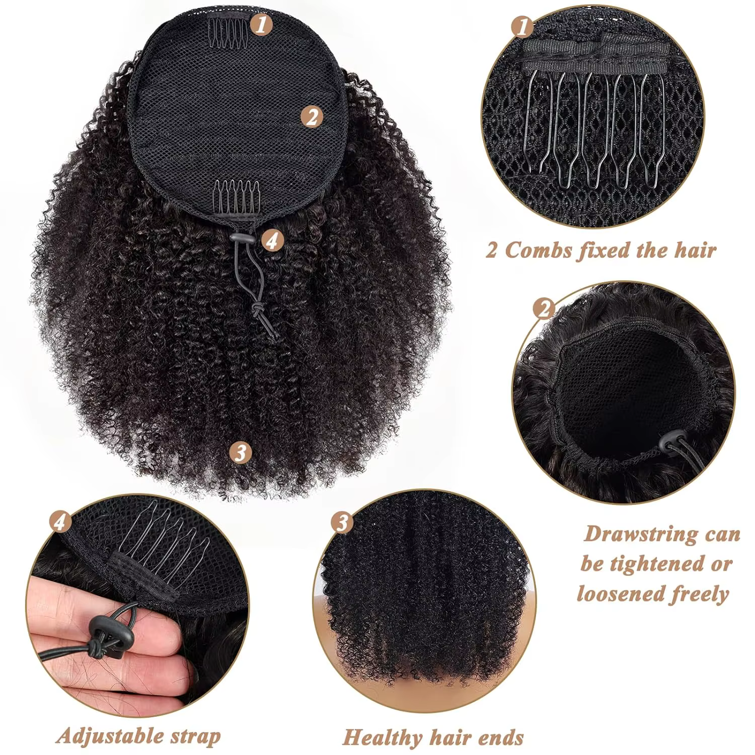 Extension de queue de cheval synthétique Afro bouffante avec cordon de serrage pour femmes noires, c