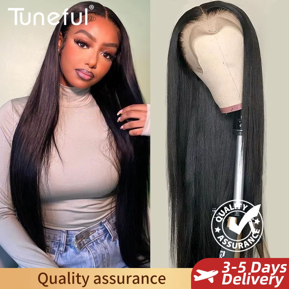 Tuneful 13x6 dentelle frontale perruques de cheveux humains droite 30 pouces pré plumé HD dentelle a