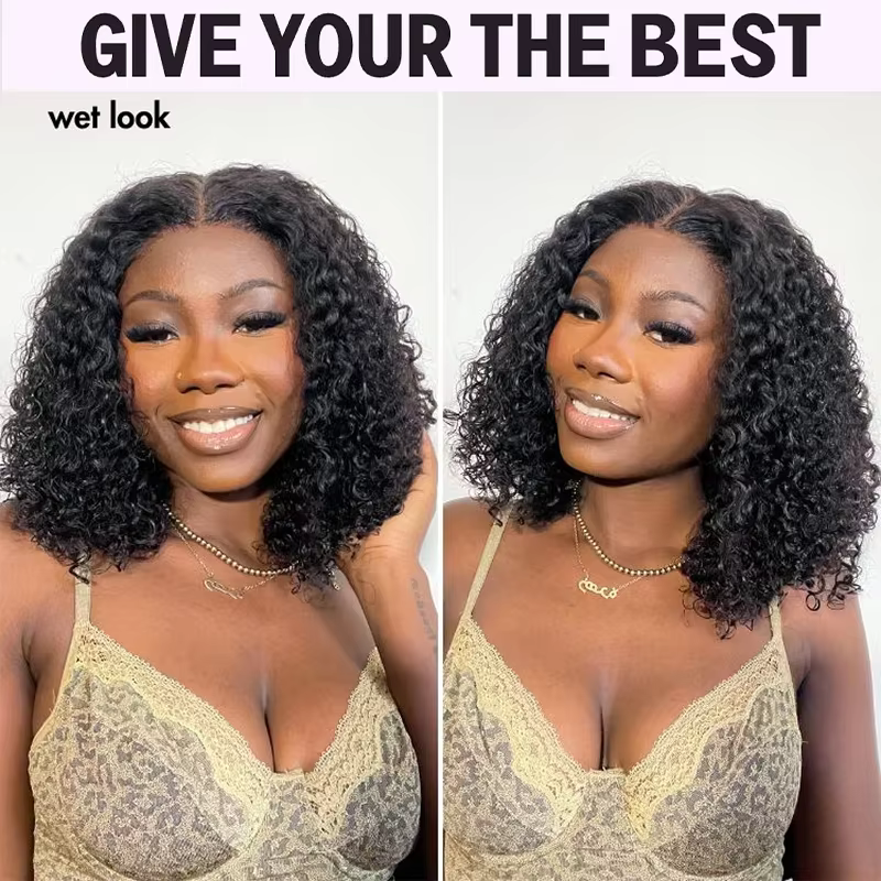 Perruque Bob Courte Sans Colle Densité 250% Cheveux Humains Ondulés Profonds Lace Front 5x5 Prête à