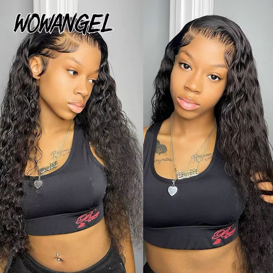 Wow Angel-Perruque de cheveux humains bouclés pré-épilés pour femme, vague d'eau, perruques frontale