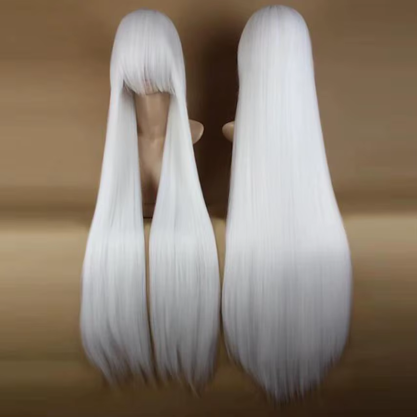 SuQ – perruques synthétiques blanches pour femmes, perruque de Cosplay lisse avec frange, perruque t