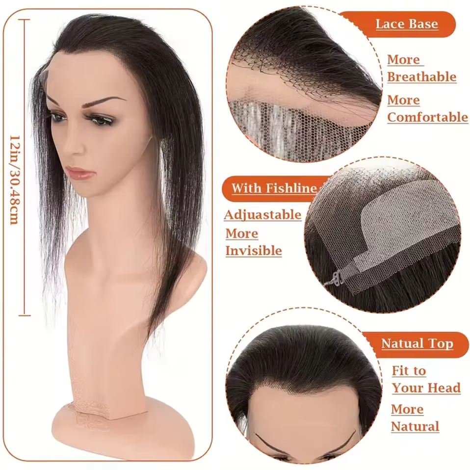 Perruque Lace Frontal Wig naturelle, naissance des cheveux, 13 × 2 pouces, avec ligne de pêche régla