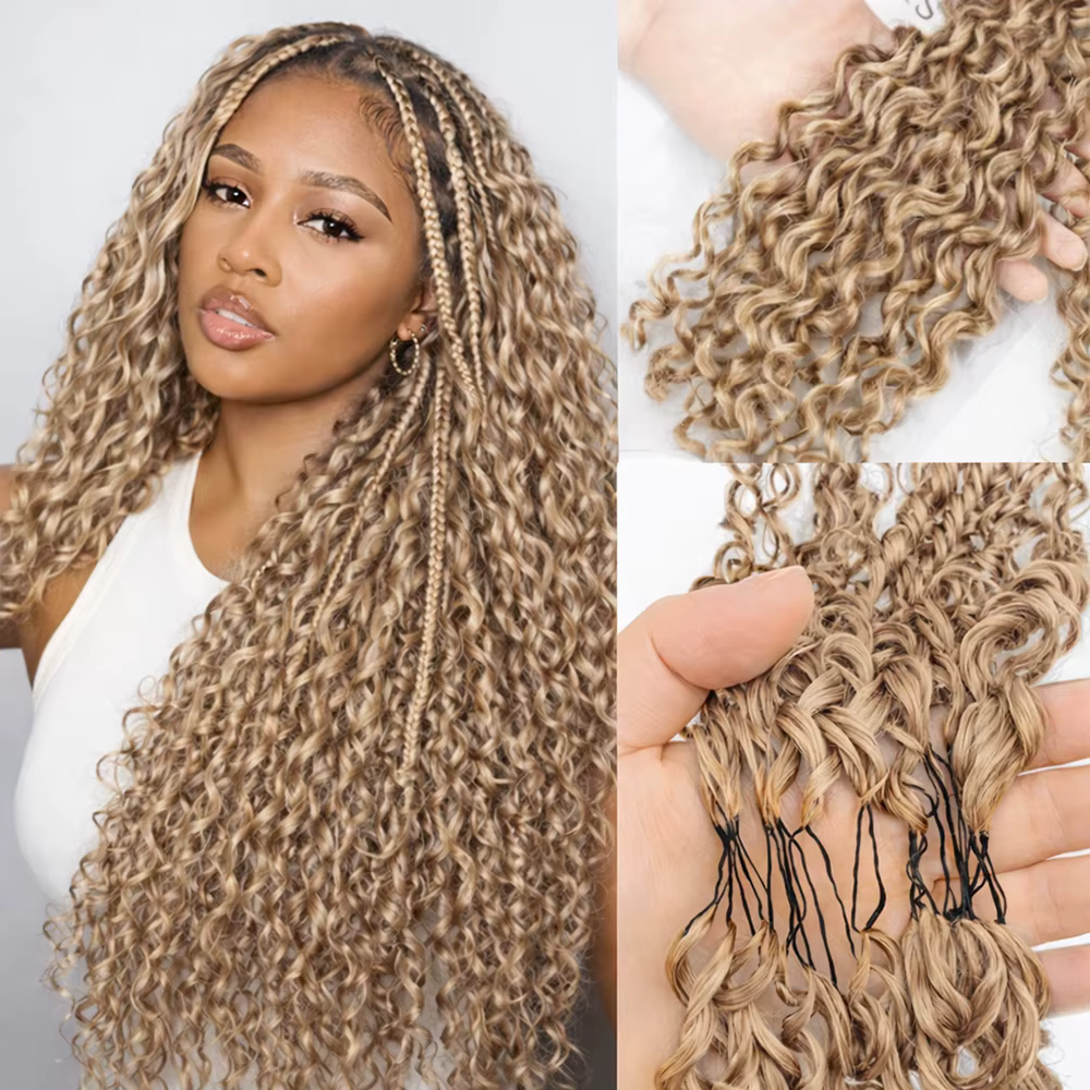 # Extensions de cheveux au crochet Deep Wave Feather, couleur blond miel, cheveux humains bouclés sa