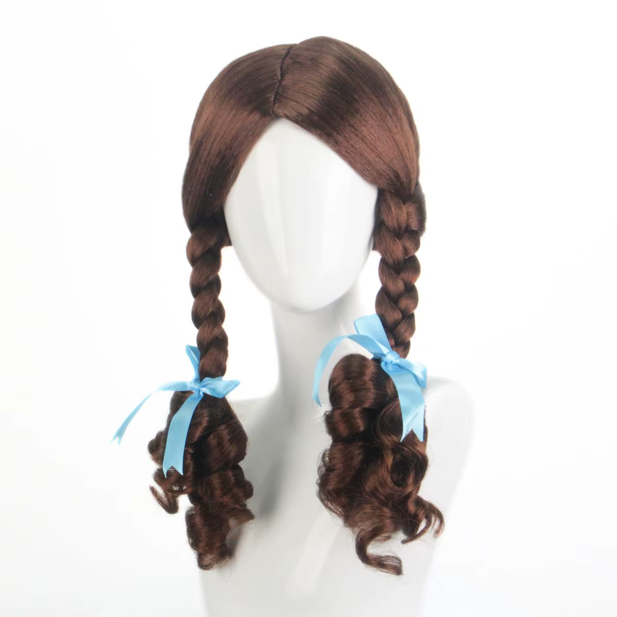 Perruque Anime pour femmes et filles, cheveux tressés à Double queue de cheval marron en Fiber synth
