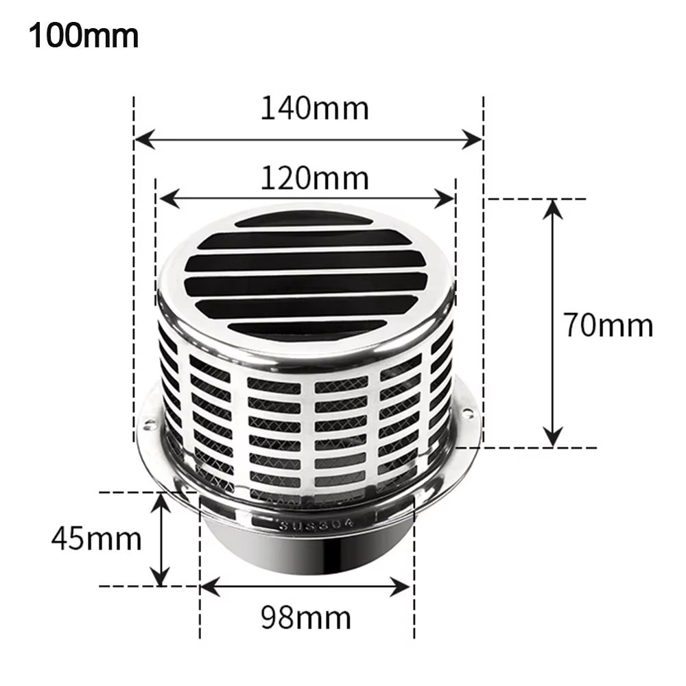 100/150mm bouchon de cheminée en acier inoxydable mur extérieur sortie d'air tuyau de toit capot d'é