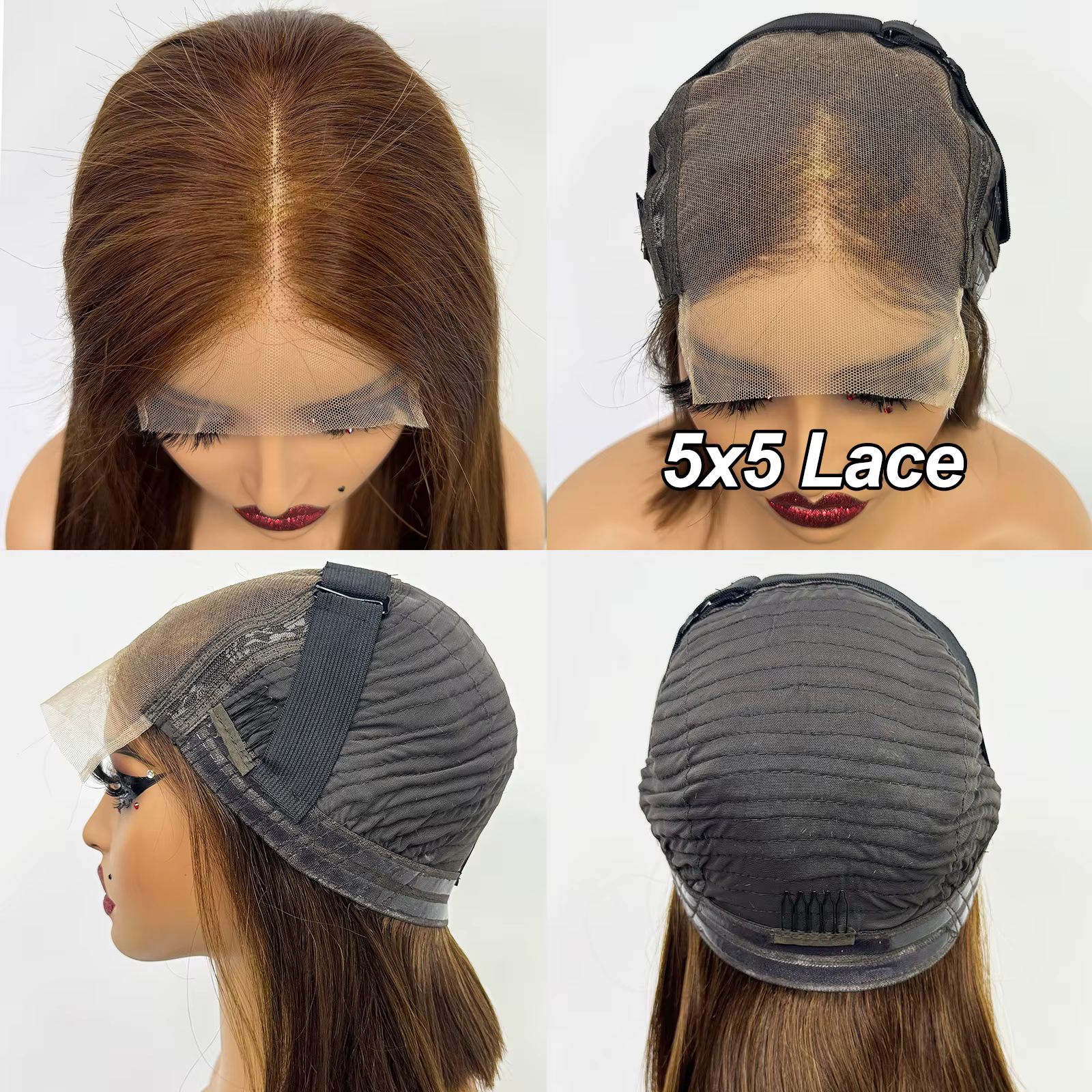 5x5 dentelle transparente sans colle perruque de cheveux humains 300% densité 24 pouces Double os de
