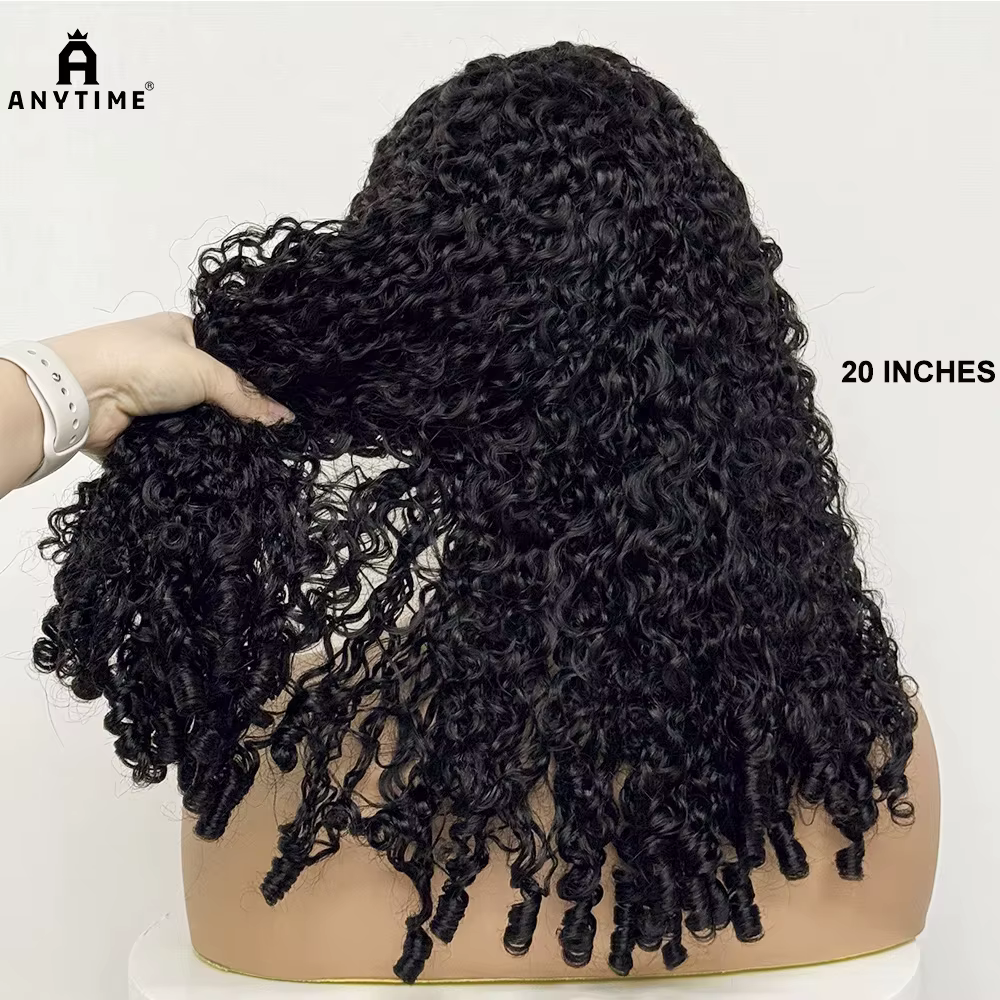 Perruque Lace Front Wig naturelle sans colle, cheveux bouclés birmans, 5x5, densité 300%, 12A, Doubl