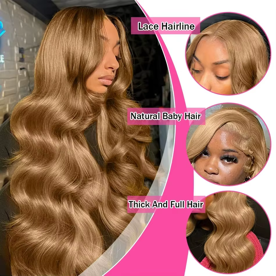 Perruque Lace Front HD 28 pouces en cheveux humains blond miel 13x4, densité 180%, couleur blond mie