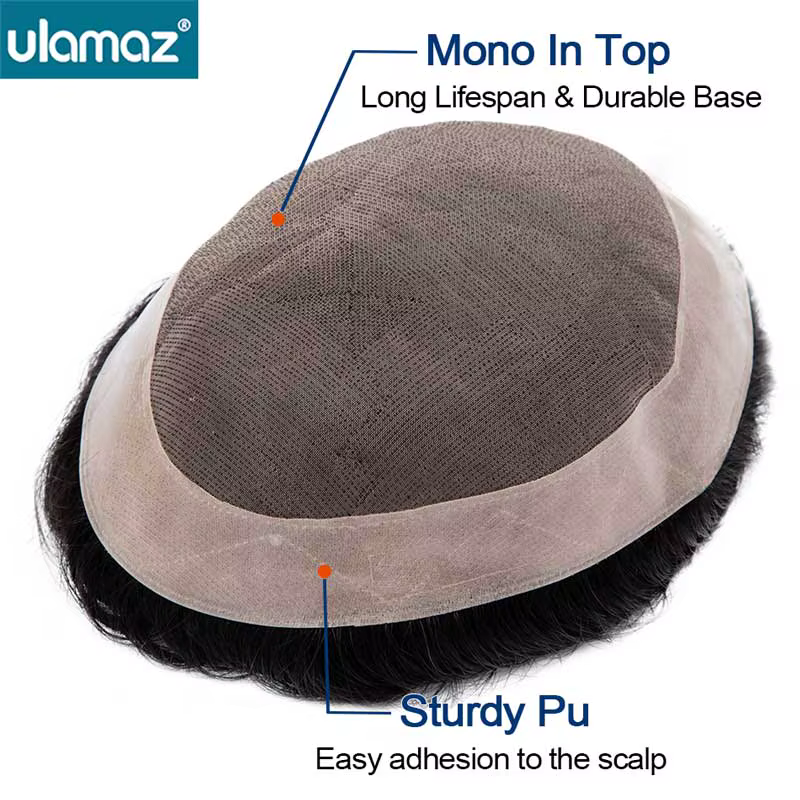 Mono toupet cheveux hommes capillaire mâle cheveux prothèse Durable Mono hommes perruques cheveux hu