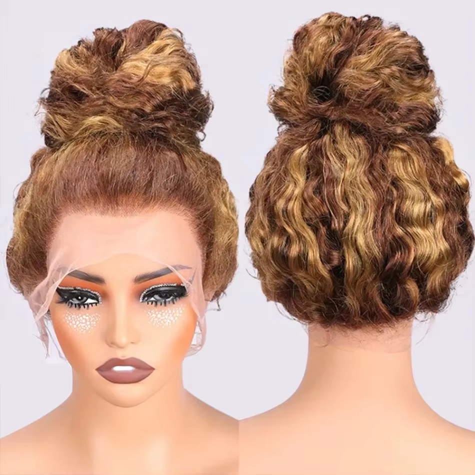 Perruque Lace Frontal Wig sans colle bouclée 360, cheveux naturels, cordon Invisible, 13x6 Hd, P4/27