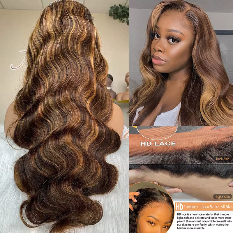 Perruque Lace Front Wig Body Wave Brésilienne Naturelle, Cheveux Vierges, 13x6, 13 tage, 360 HD, à R