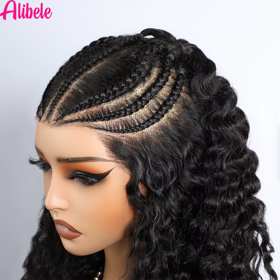 Alibele perruque pré-tressée 13x6 pleine dentelle frontale perruques de cheveux humains vague d'eau 