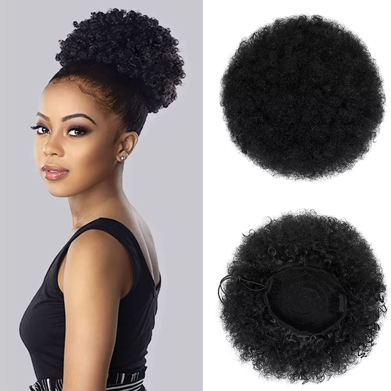 Chignon Afro Puff 8 pouces |   Queue de cheval crépue bouclée avec cordon de serrage pour femme |   
