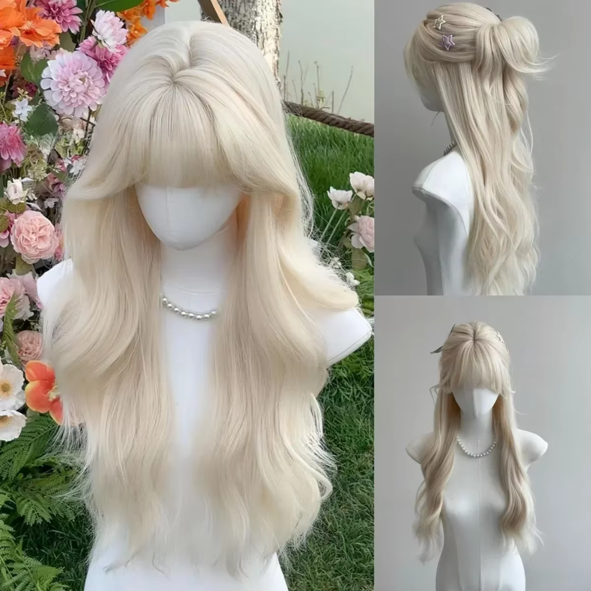 Ashely perruque blonde blanche pour femmes cheveux longs ondulés perruques blanches résistantes à la