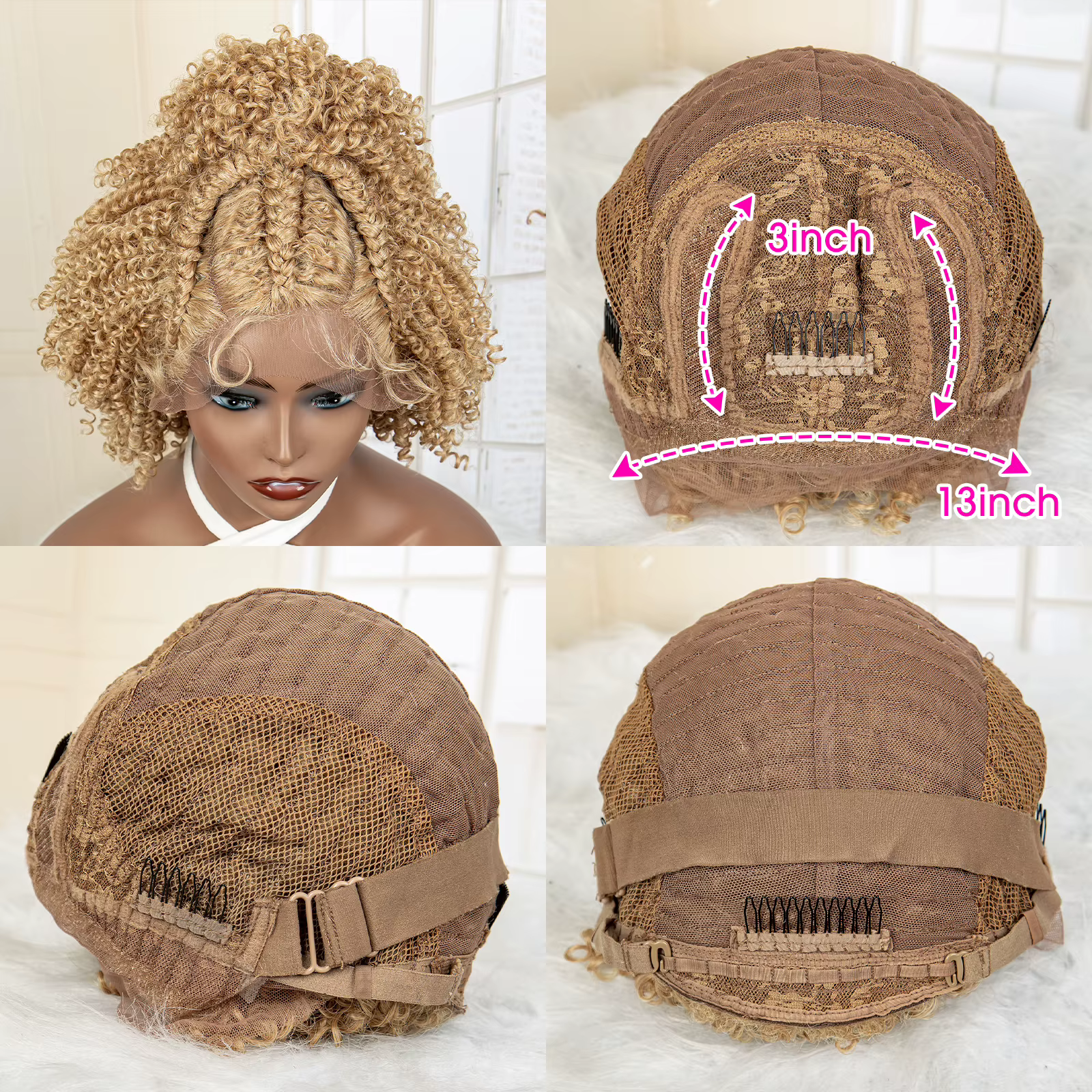 Perruques Synthétiques Courtes Blondes Tressées avec Cheveux de Bébé, Cheveux caution Bouclés, Bob a