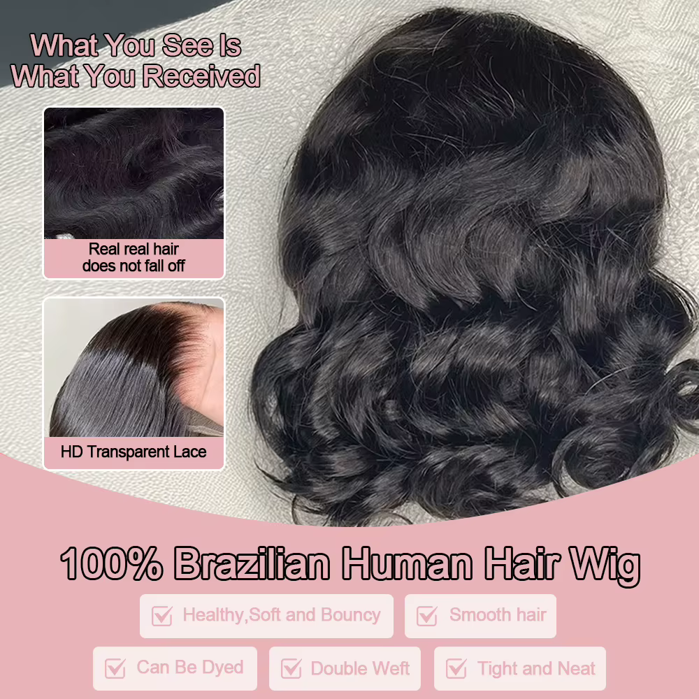13x6 sans colle HD dentelle avant perruque vague de corps brésilien cheveux humains pré-coupé dentel