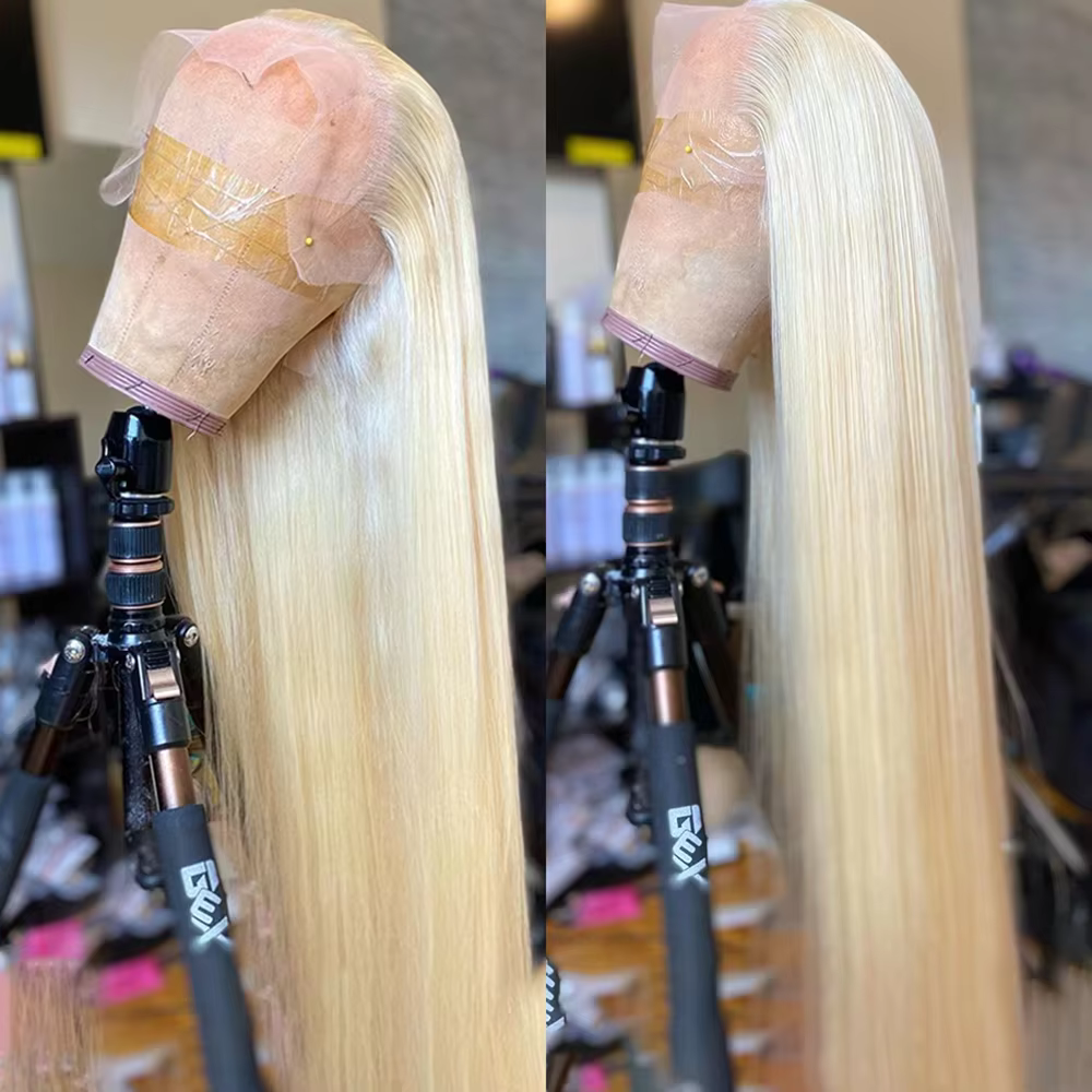 Perruque Lace Frontal Wig brésilienne naturelle, cheveux lisses, blond 613 HD, 13x6, 13x4, transpare